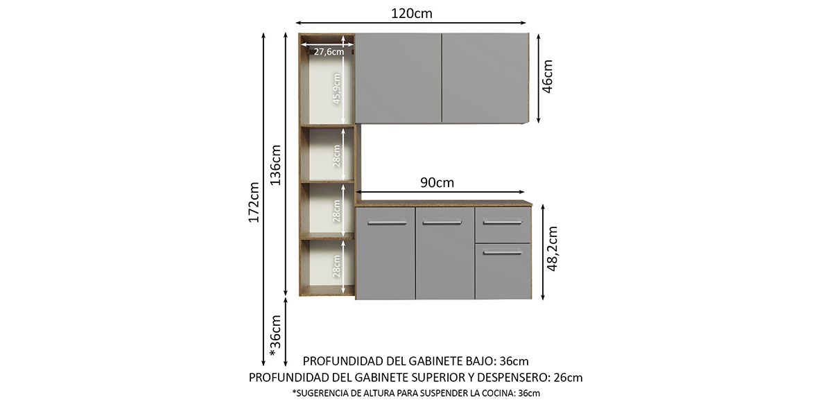 Cocina 120 cm Easy Gris