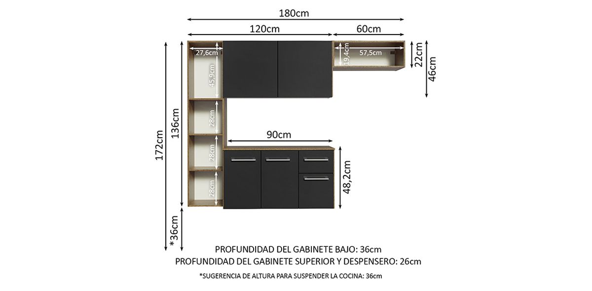 Cocina 180 cm Easy Negro