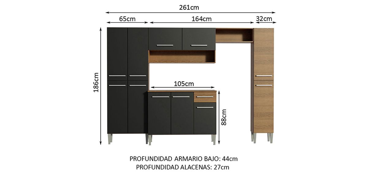 Cocina 261 cm Emilly Hit Negro