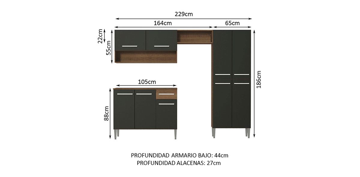 Cocina 229 Cm Emilly Pop Negro