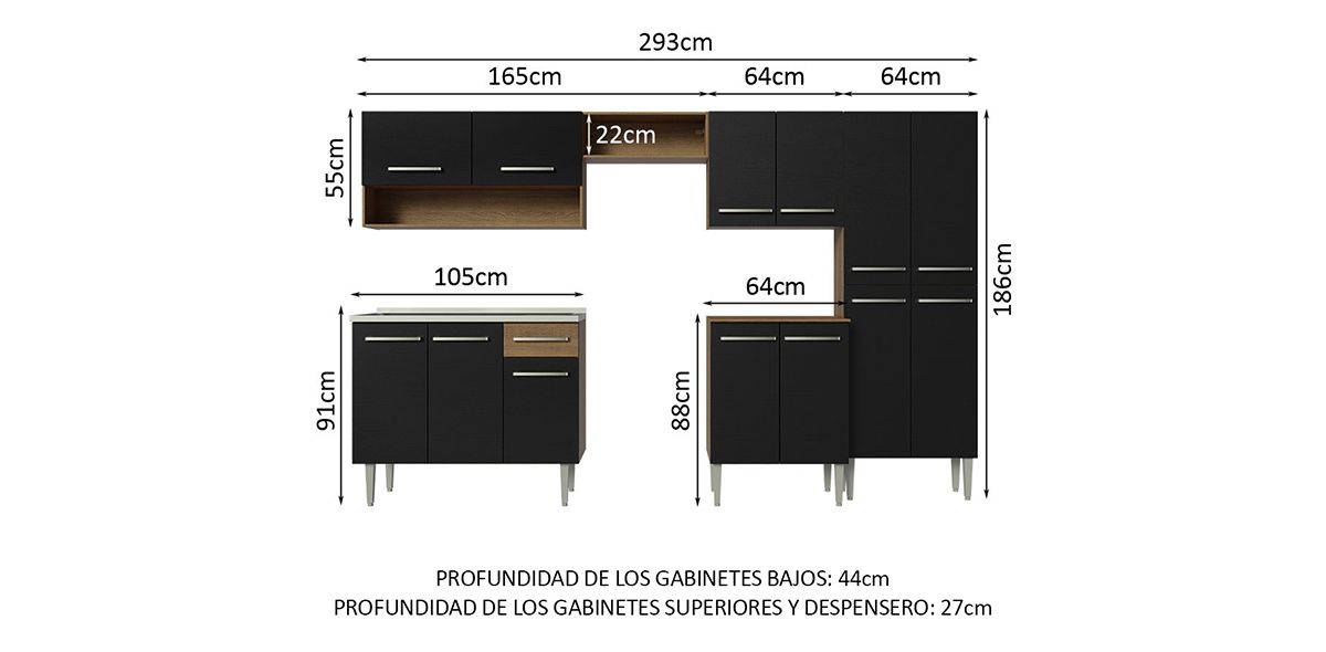Cocina 293 Cm Emilly Negro