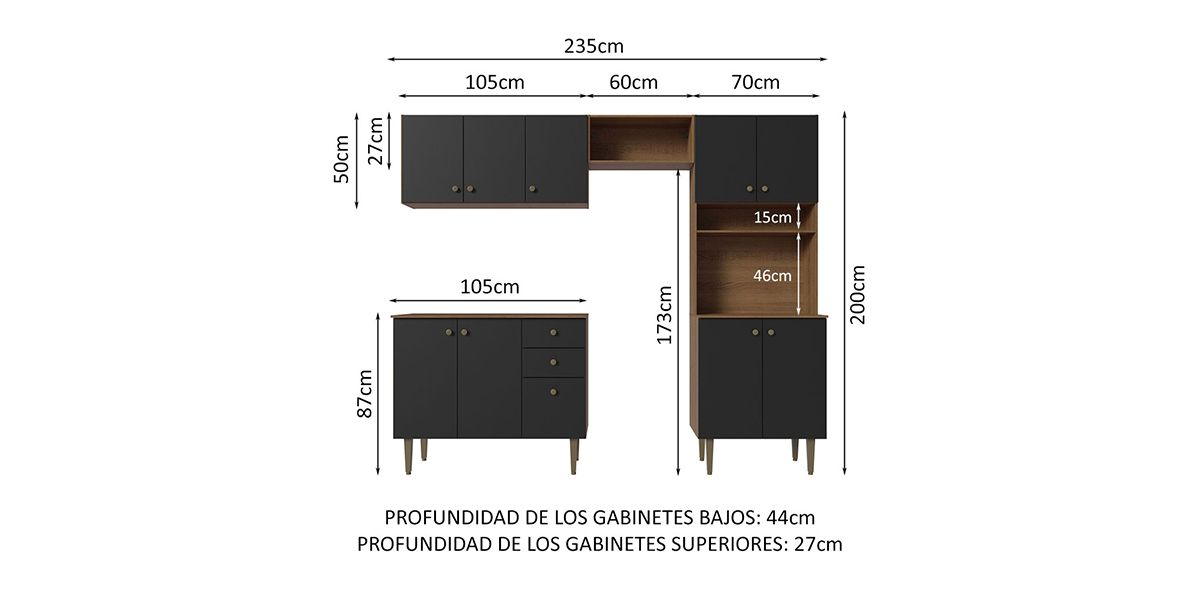 Cocina 235 cm Gabrielle Negro