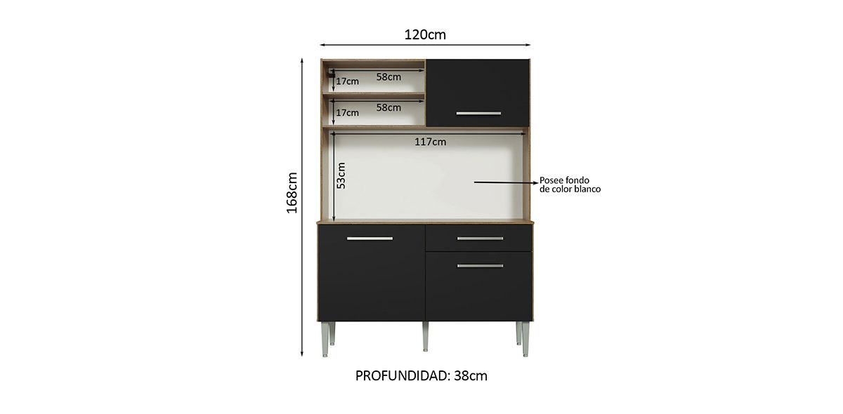 Cocina 120 cm Life Negro