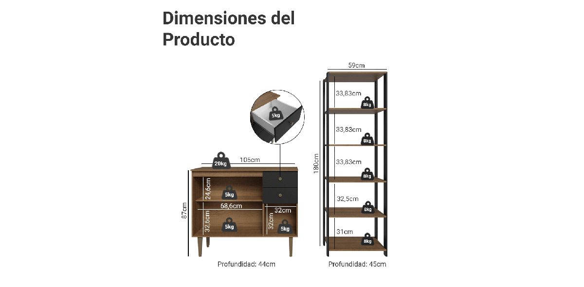 Juego de Gabinete con Despensero Seoul Negro