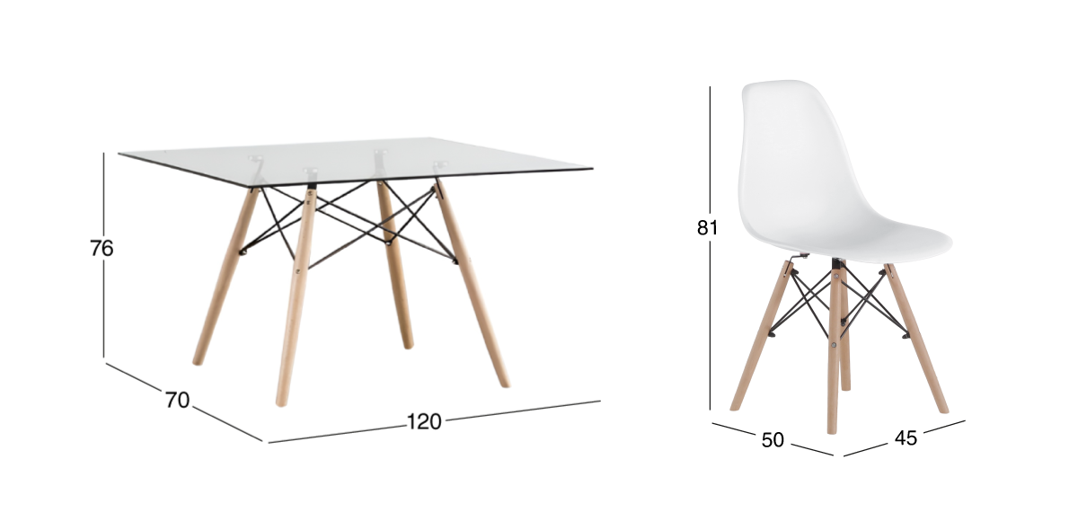 Comedor Rectangular Atlas In Natural con 4 Sillas Blanco