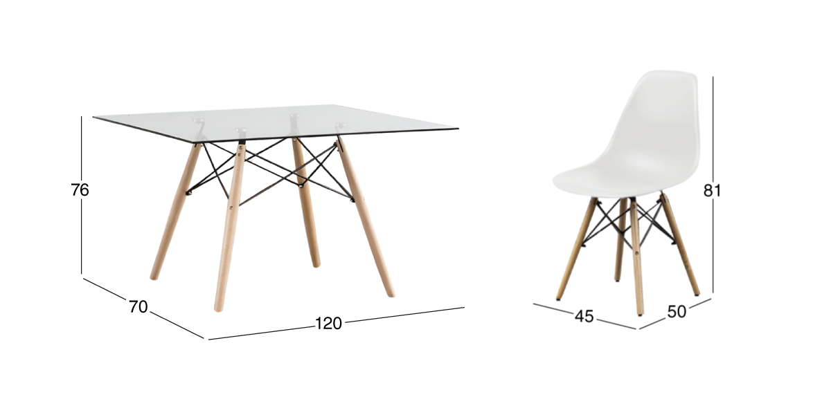 Comedor Rectangular Atlas In Natural con 4 Sillas Blanco