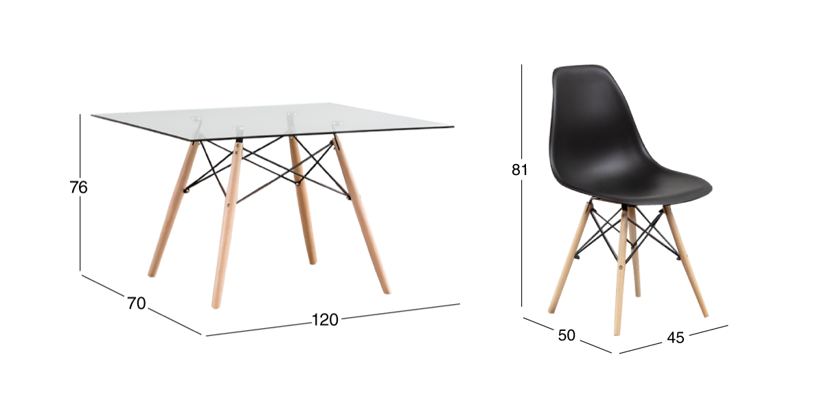 Comedor Rectangular Atlas In Natural con 6 Sillas Negro