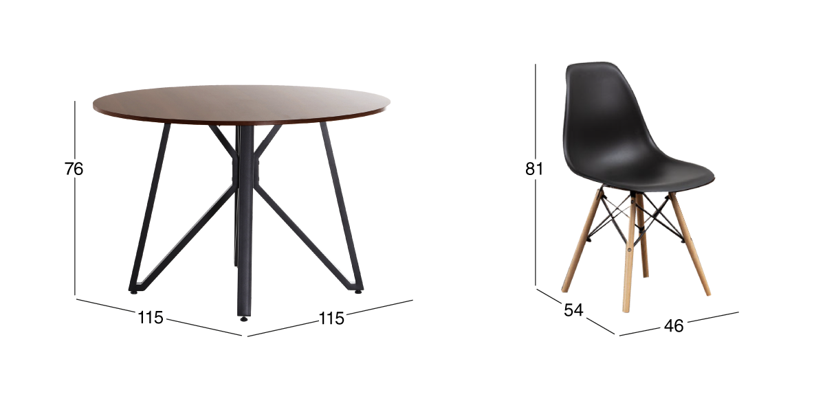 Comedor Redondo Hudson con 4 Sillas Atlas Negras