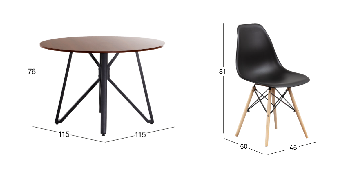 Comedor Redondo Hudson con 4 Sillas Atlas Negras