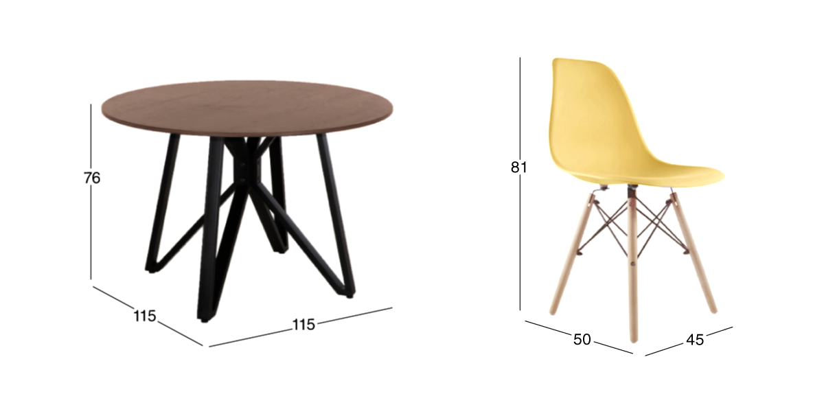 Comedor Redondo Hudson con 4 Sillas Atlas Amarillas