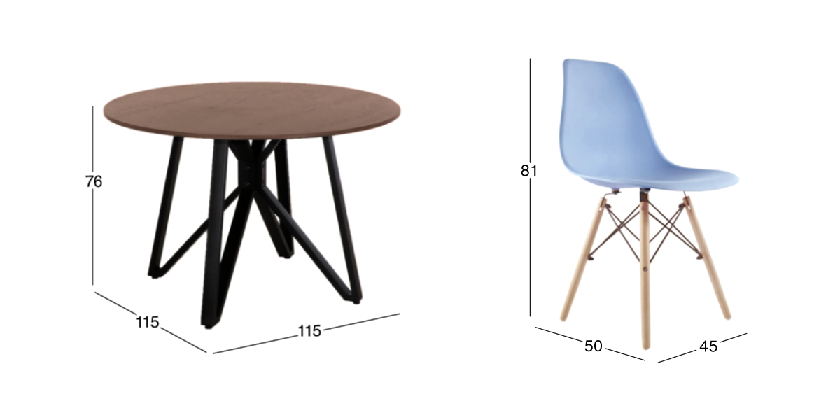 Comedor Redondo Hudson con 4 Sillas Atlas Azules