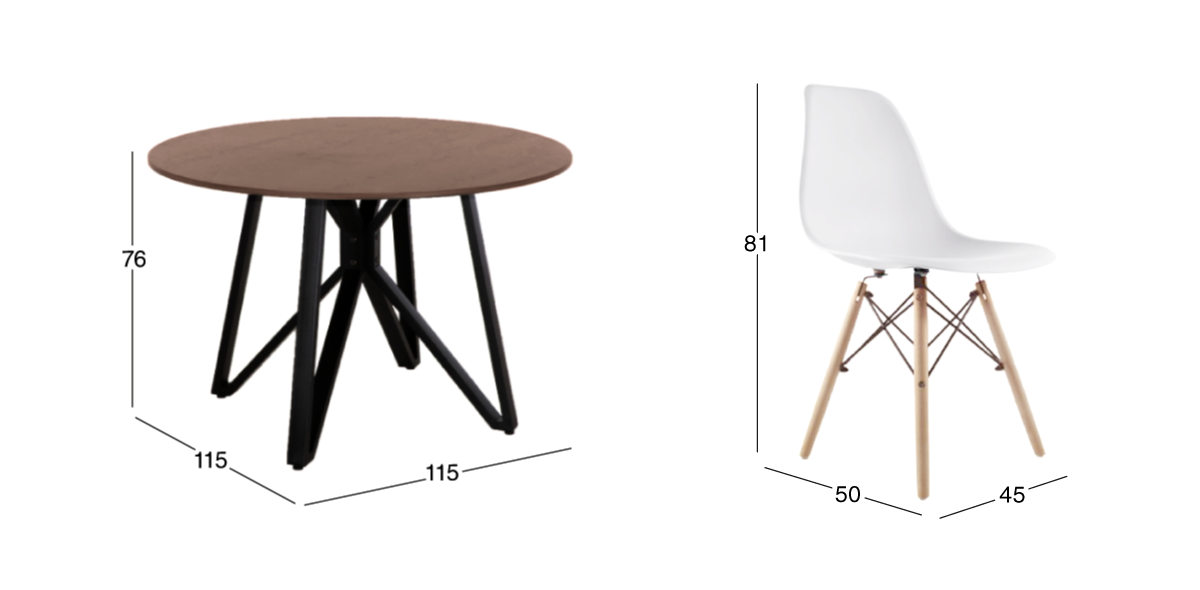 Comedor Redondo Hudson con 4 Sillas Atlas Blancas