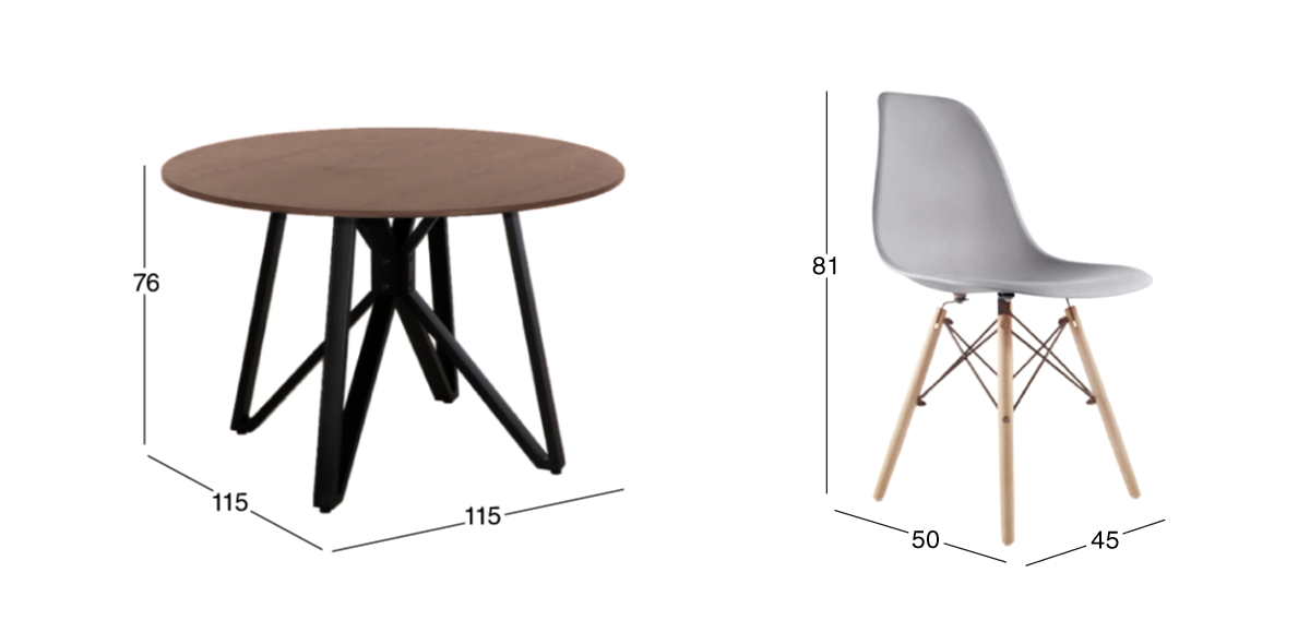 Comedor Redondo Hudson con 4 Sillas Atlas Grises