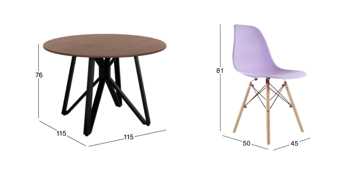 Comedor Redondo Hudson con 4 Sillas Atlas Moradas