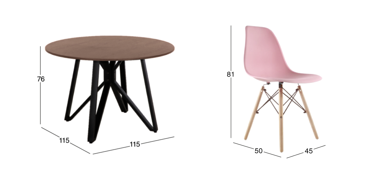 Comedor Redondo Hudson con 4 Sillas Atlas Rosas