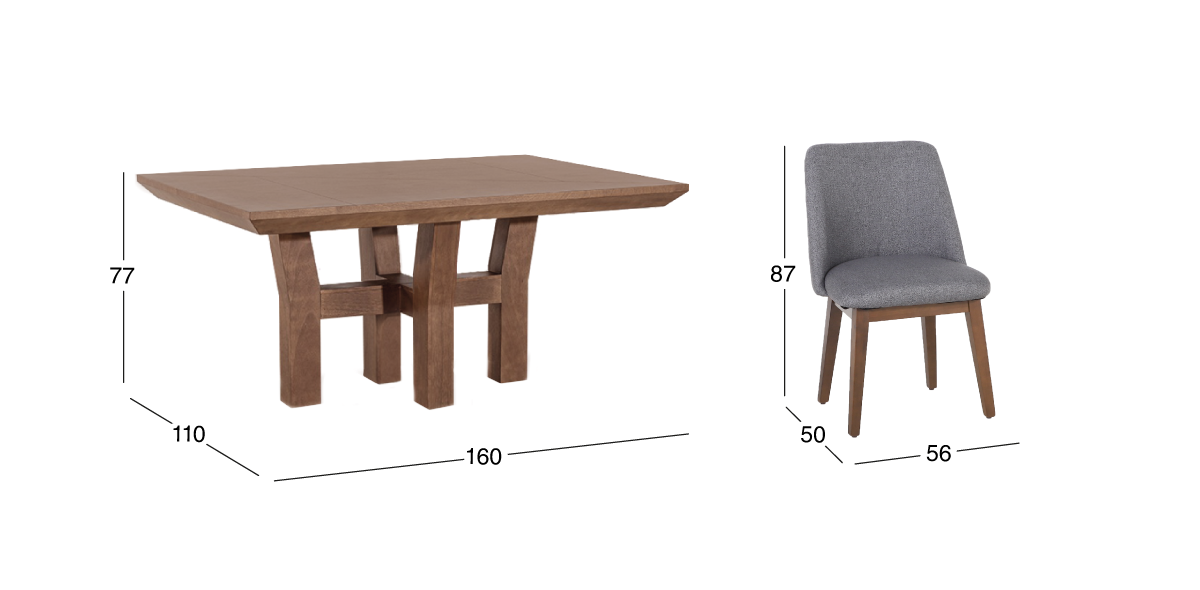 Comedor Rectangular Kansas con 6 Sillas Olaf Gris