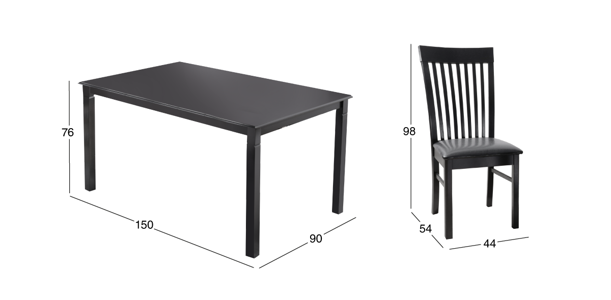 Comedor Rectangular Kardian Negro con 4 Sillas