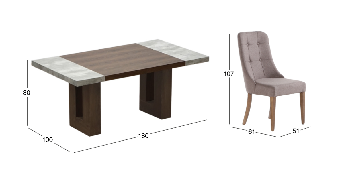Comedor Rectangular Luxor con 6 Sillas Atenea Café