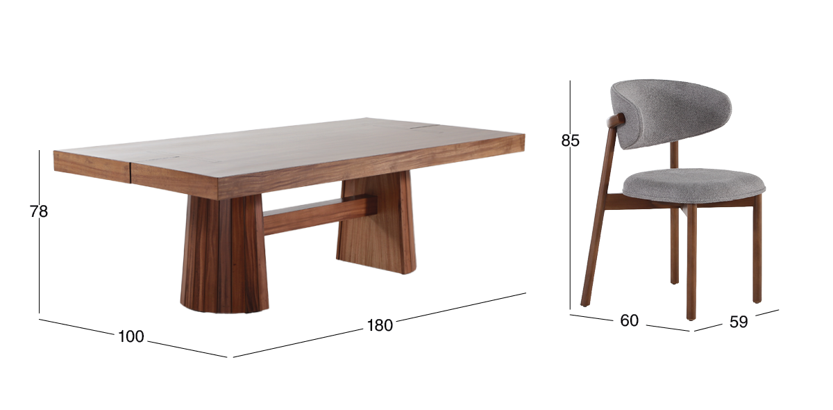 Comedor Rectangular 180 x 100 cm Lynnea con 6 Sillas Gris