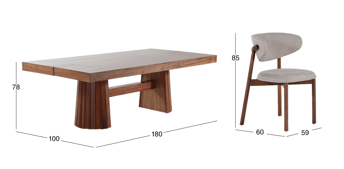 Comedor Rectangular 180 x 100 cm Lynnea con 6 Sillas Beige