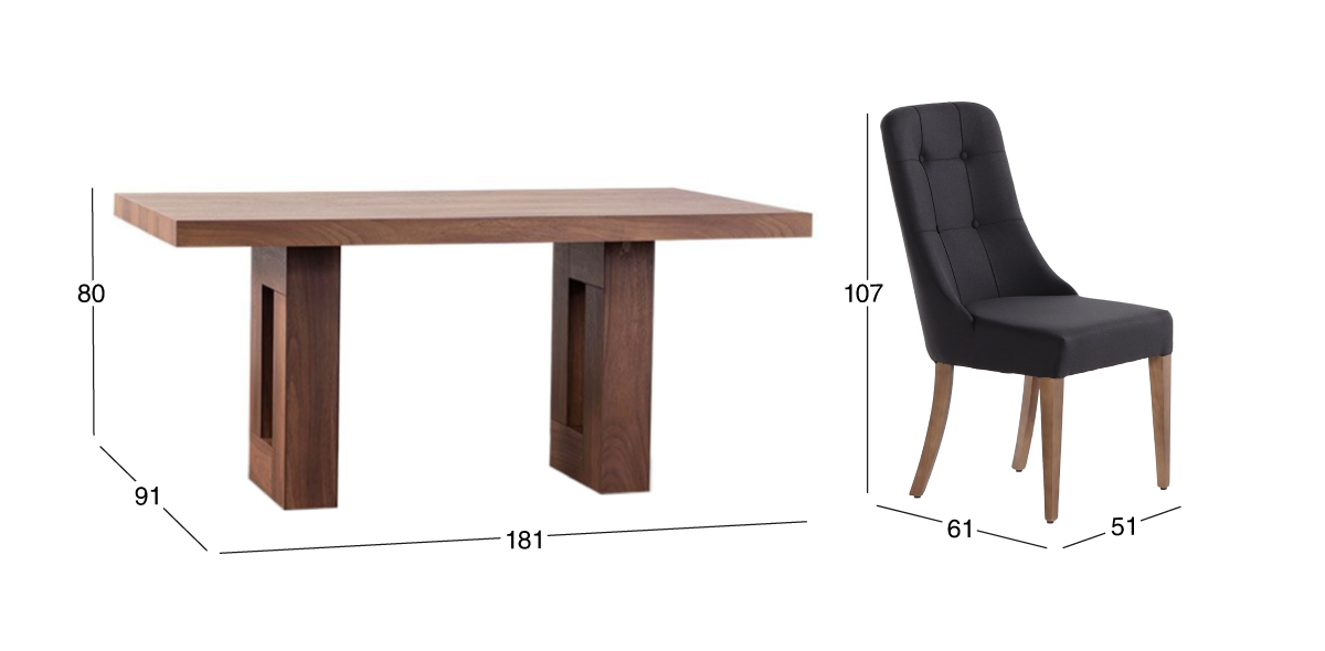 Comedor Rectangular 180 cm Marbella Parota con 6 Sillas Atenea Gris Oxford