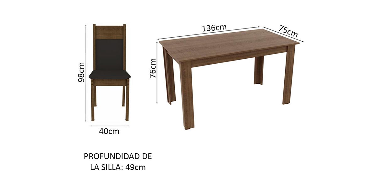 Comedor Rectangular Havana Café 5 Piezas