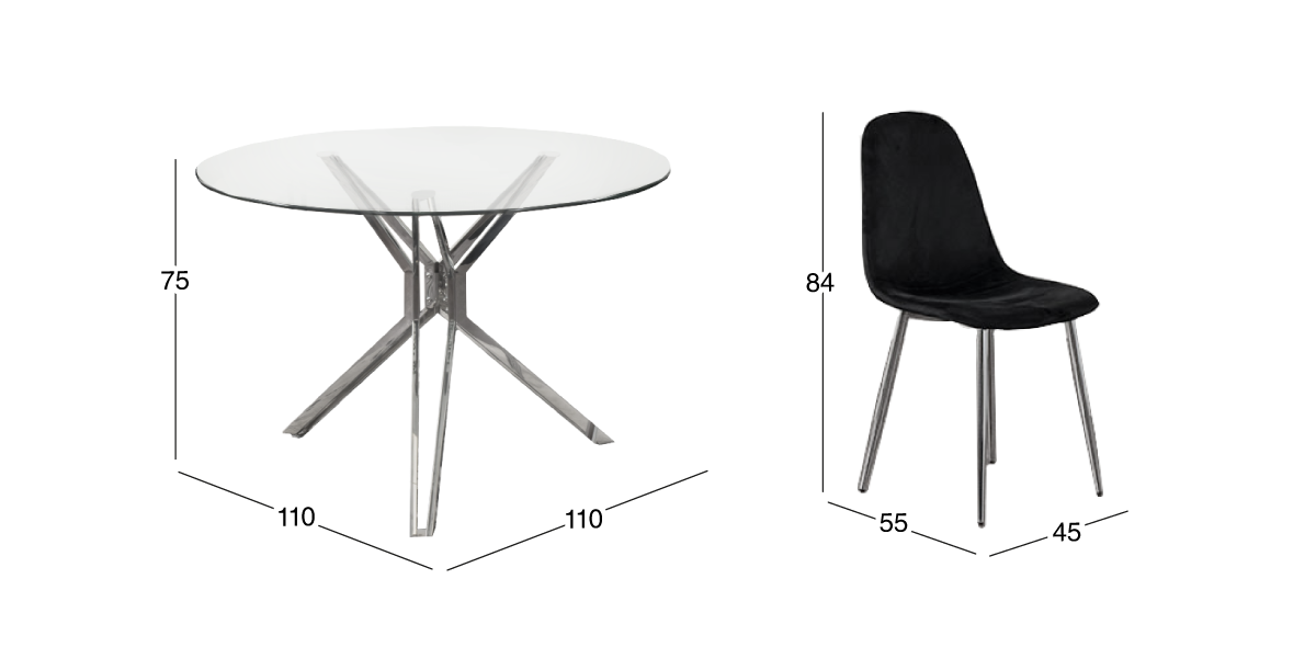 Comedor Redondo de Cristal Trivor Negro 5 Piezas