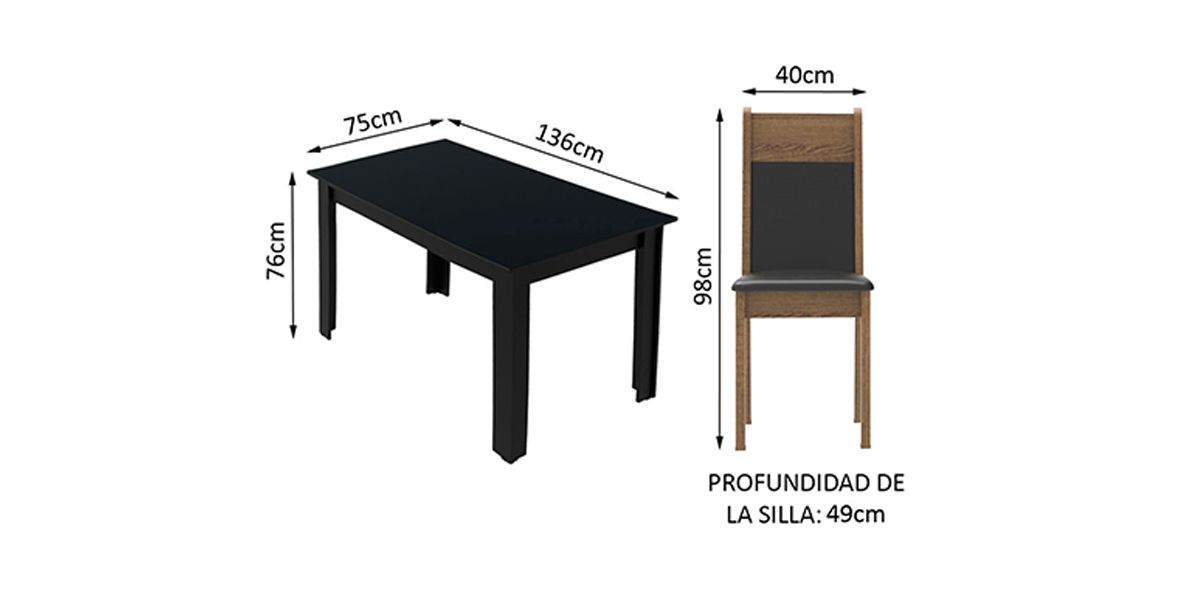 Comedor Rectangular Medelin Negro 7 Piezas