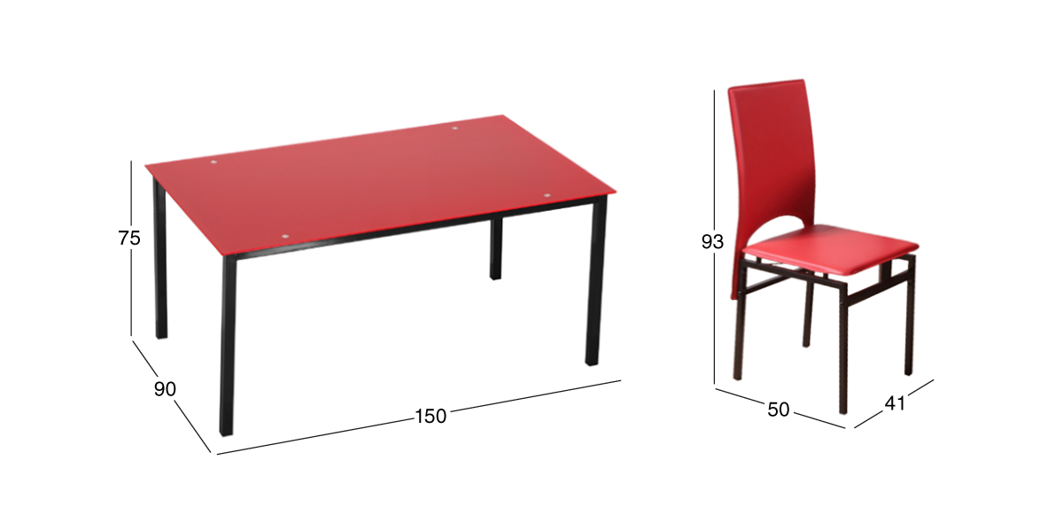 Comedor Rectangular Argos 7 Piezas Rojo con Negro