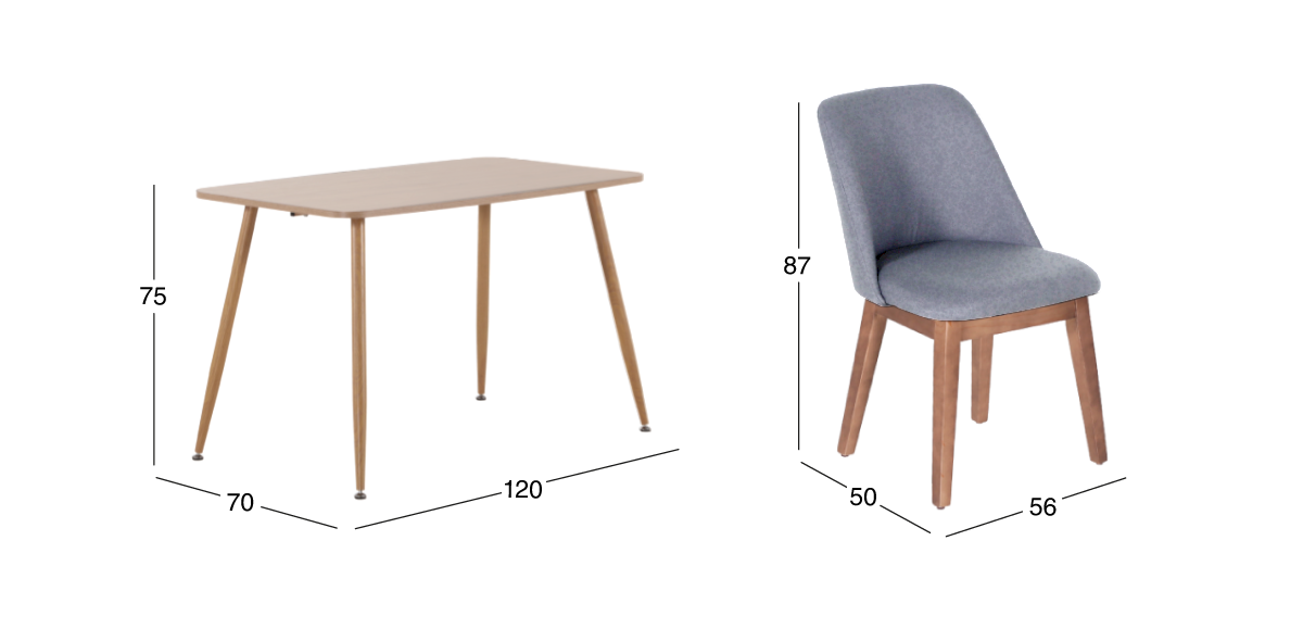 Comedor Rectangular Murcia Café y 4 Sillas Olaf Gris