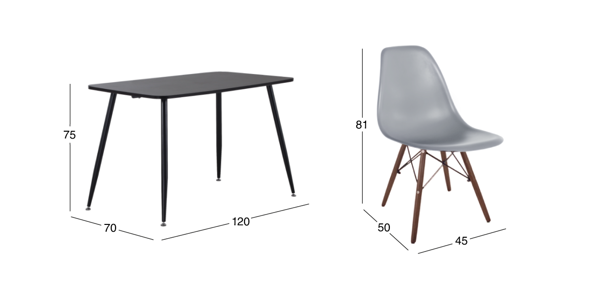 Comedor Rectangular Murcia Café Oscuro y 4 Sillas Atlas Gris