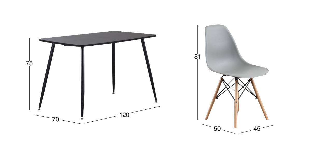 Comedor Murcia Café Oscuro con 4 Sillas Atlas Gris