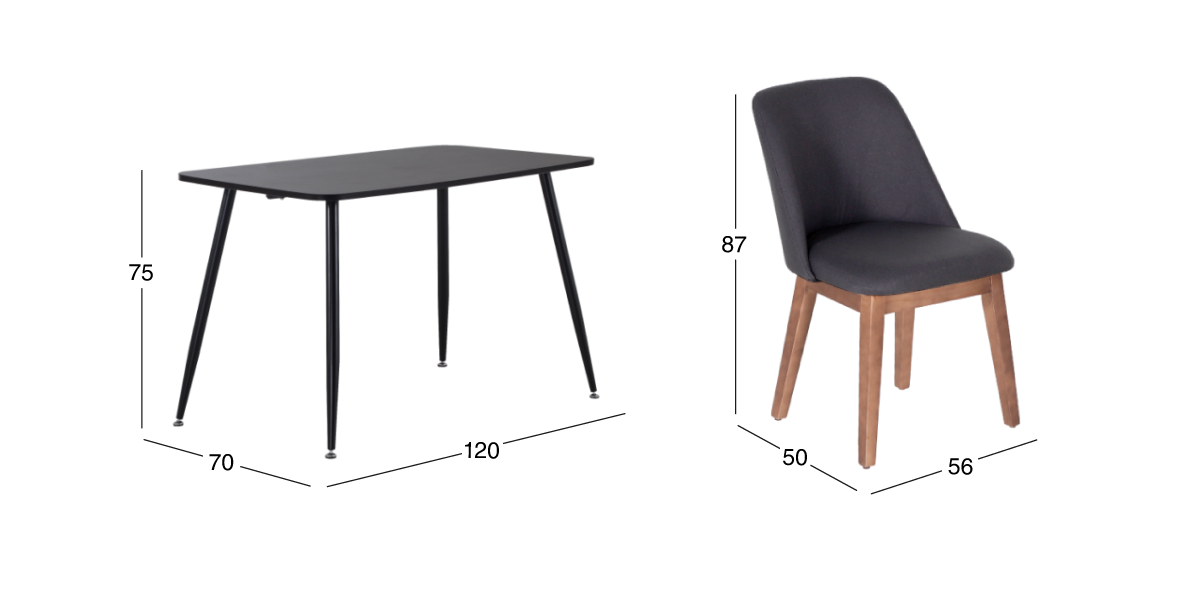 Comedor Rectangular Murcia Café Oscuro y 4 Sillas Olaf Gris Oxford