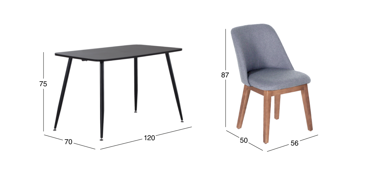 Comedor Rectangular Murcia Café Oscuro y 4 Sillas Olaf Gris