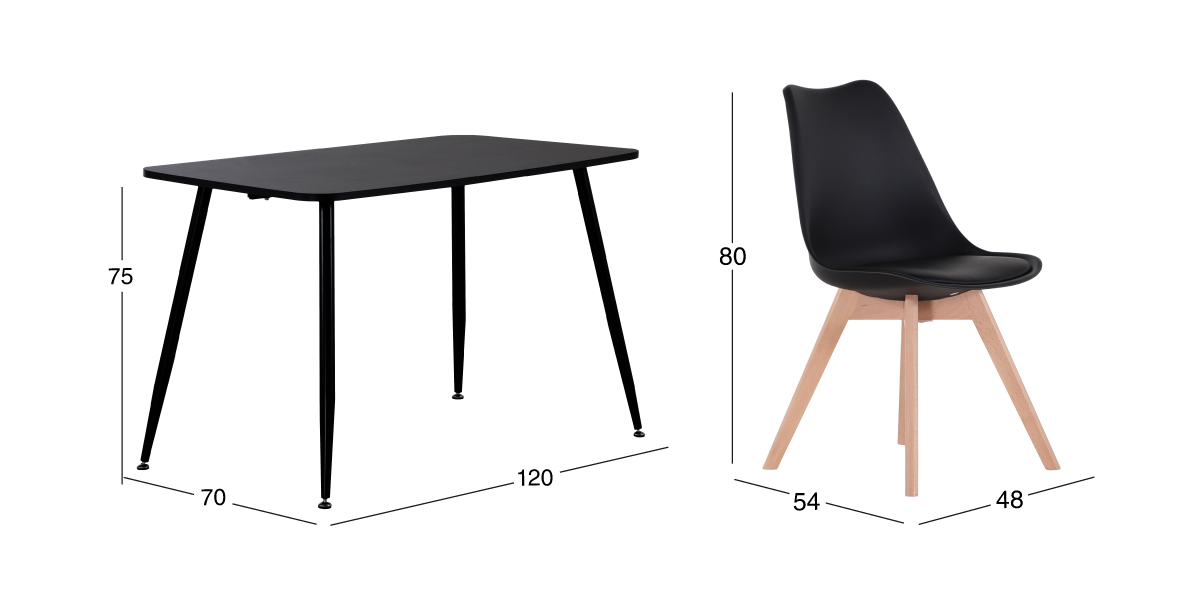 Comedor Rectangular Murcia Café Oscuro y 4 Sillas Frankfurt Negro