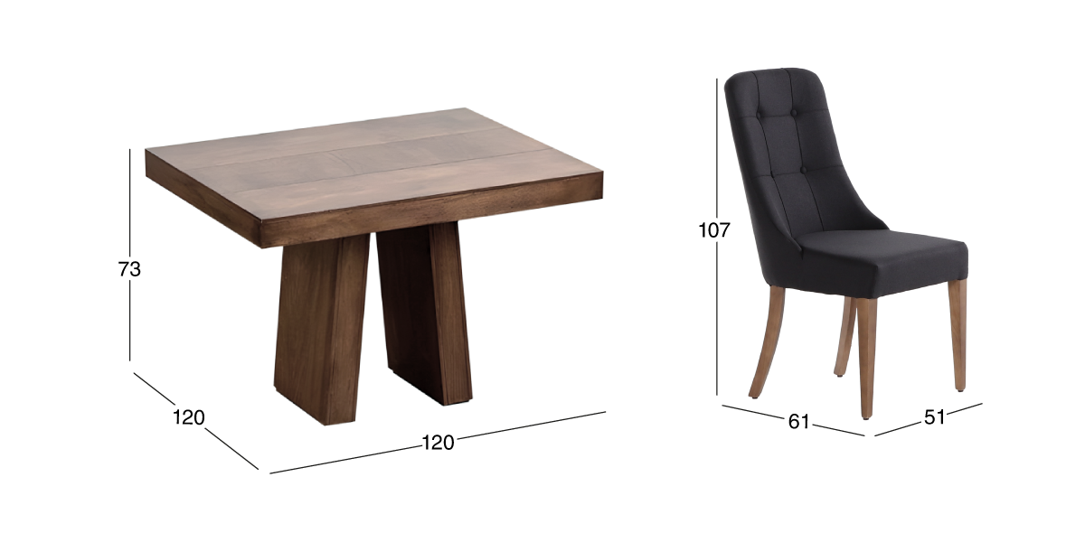 Comedor Cuadrado Odette New con 4 Sillas Atenea Gris Oxford