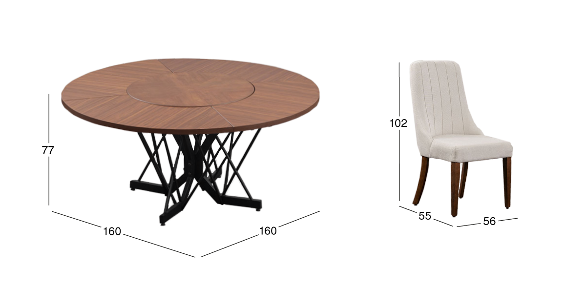 Comedor Redondo 160 cm Piastri con 6 Sillas Beige