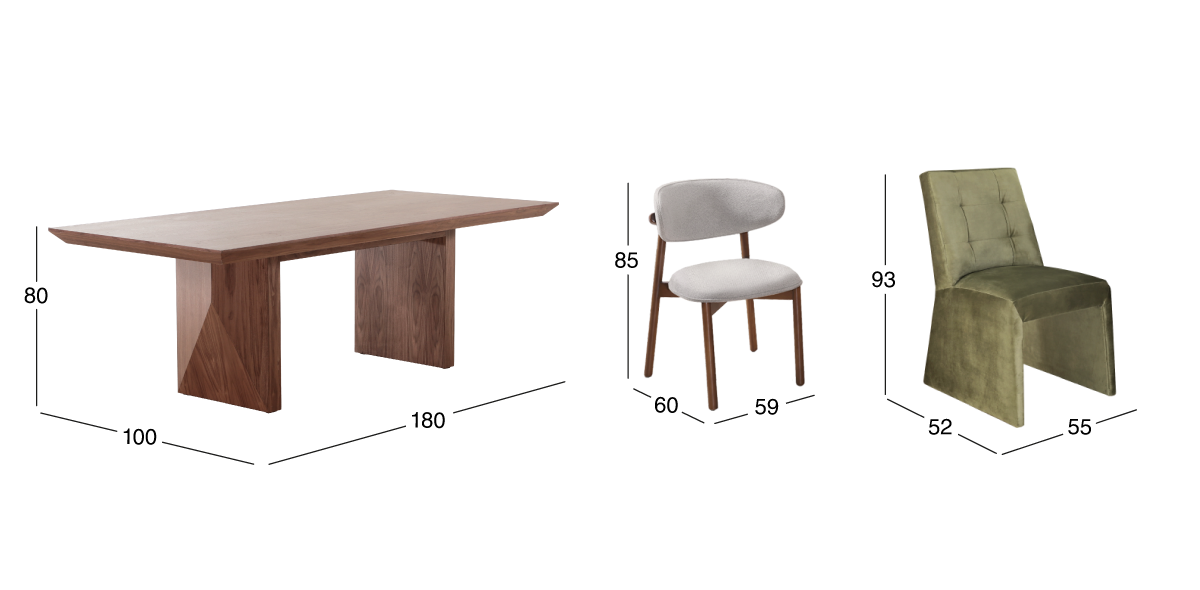 Comedor Rectangular 180 cm Nogal Spezza con 2 Sillas Spezza y 4 Sillas Lynnea Beige