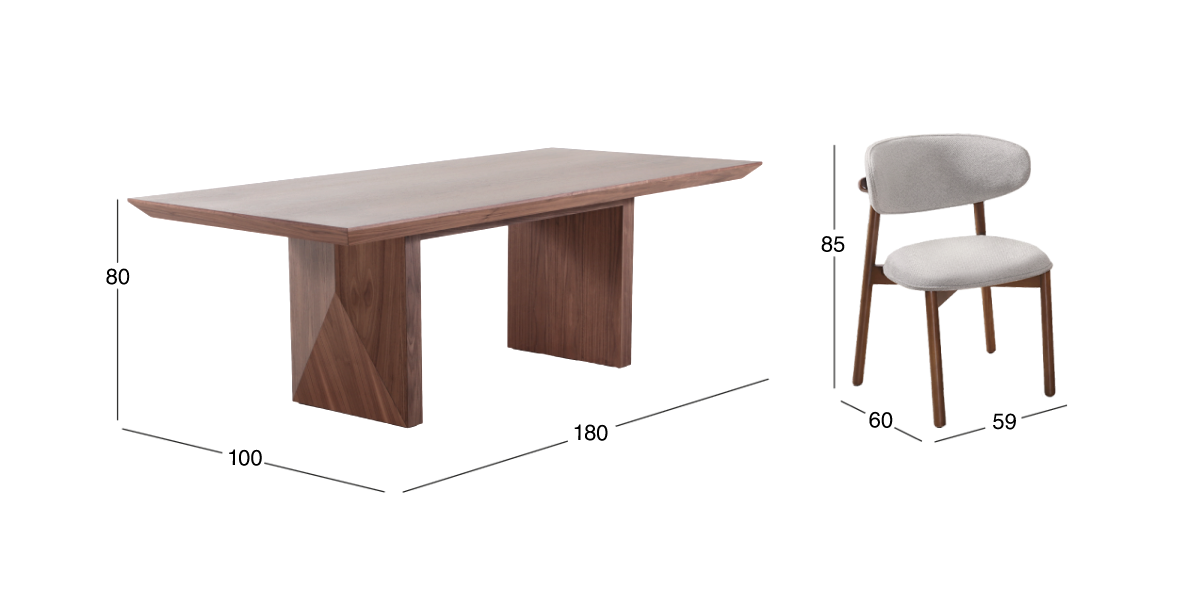 Comedor Rectangular 180 cm Nogal Spezza y 6 Sillas Lynnea Beige