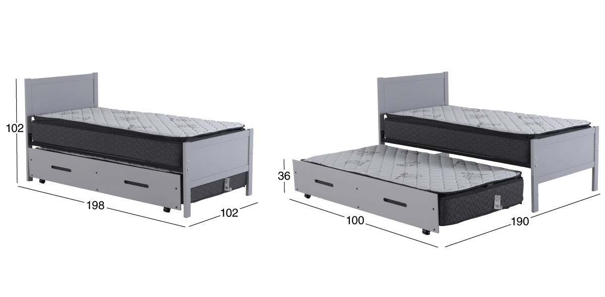 Cama Individual con Cama Baja Lisa Gris