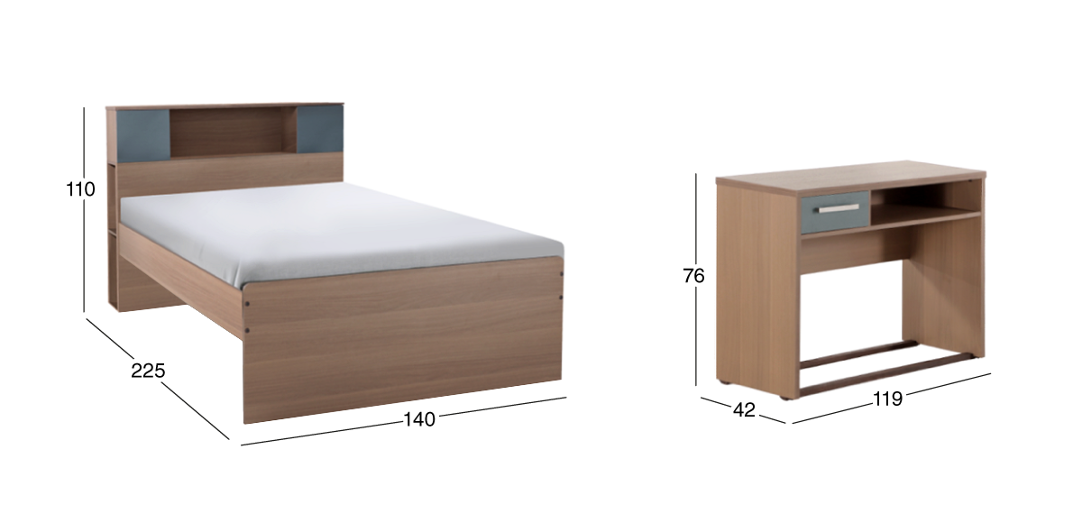 Cama Matrimonial con Escritorio Liloo Café