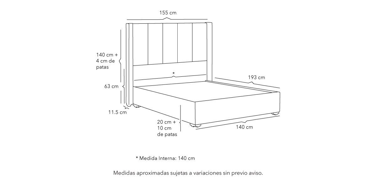 Cama Matrimonial Nizza Gris