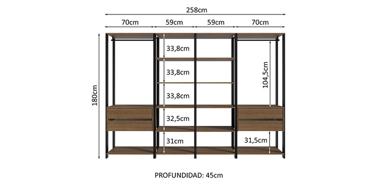 Closet 258 cm Valencia Café
