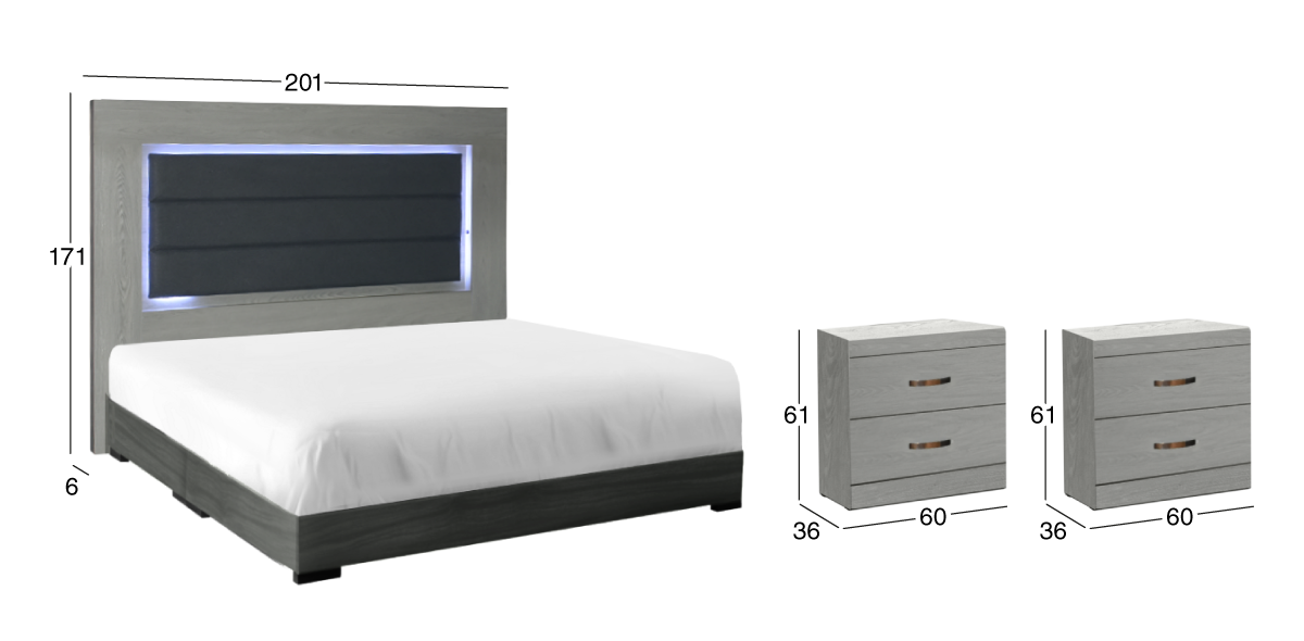 Recámara 3 Piezas King Size Camila Gris 