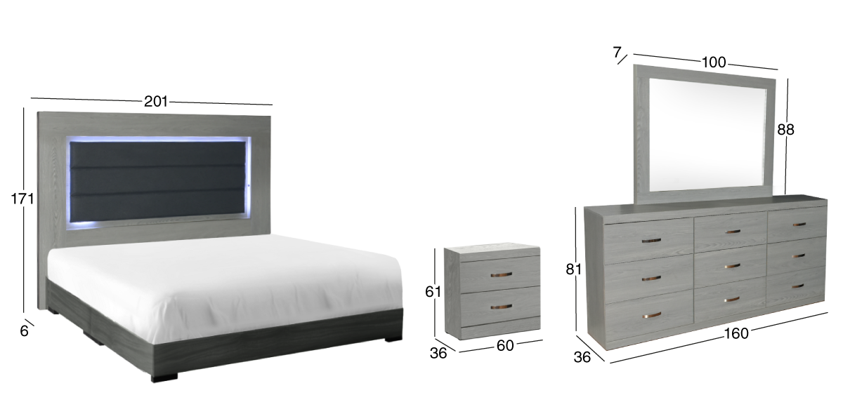 Recámara 5 Piezas King Size Camila Gris 