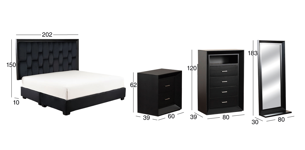 Recámara King Size Chicago Negro 5 Piezas