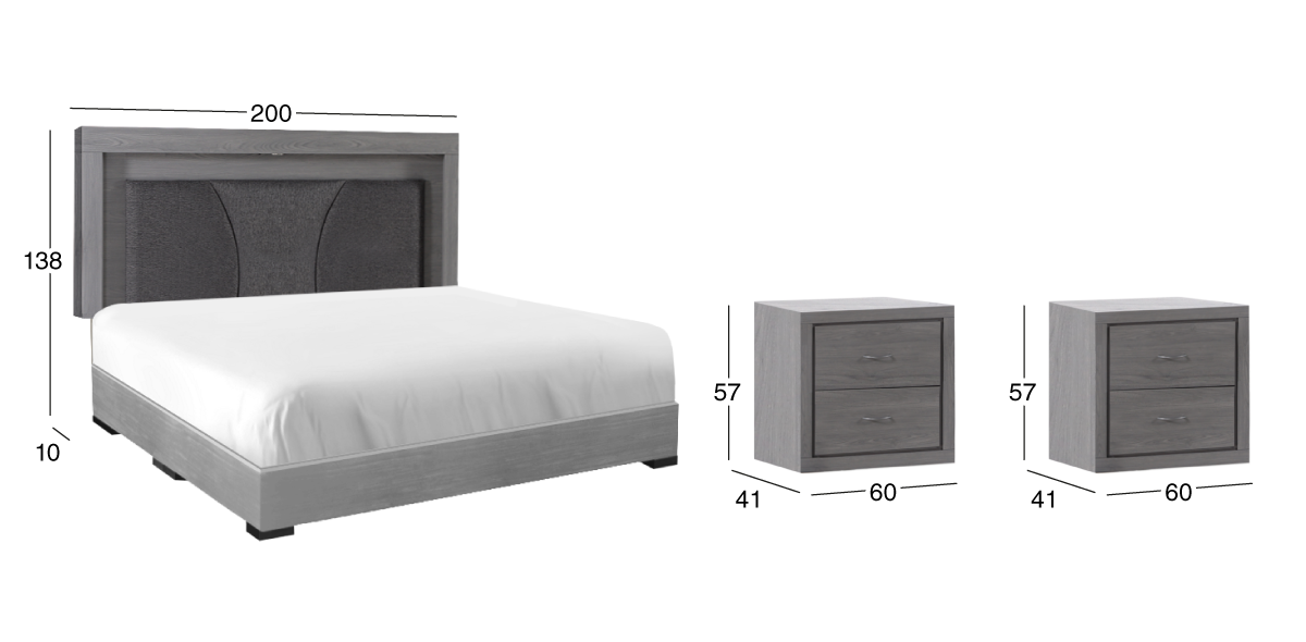 Recámara 3 Piezas King Size Nelly Gris