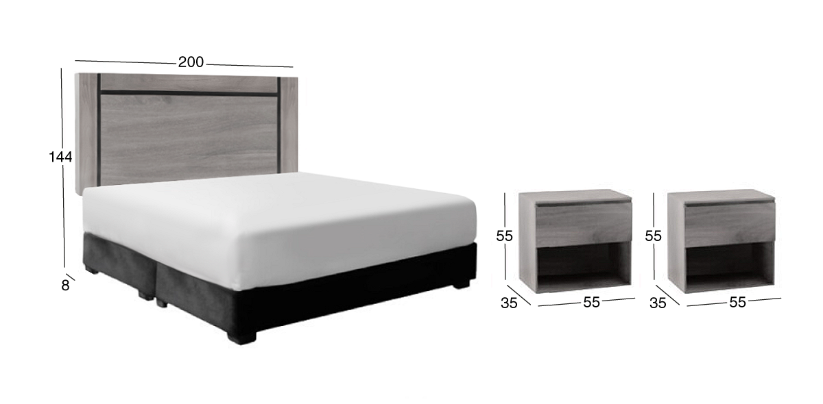 Recámara 3 Piezas King Size Vermont Gris