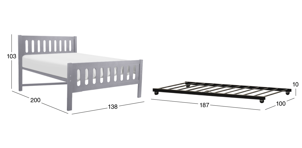 Cama Matrimonial Elena Gris con Cama Baja Alondra Individual