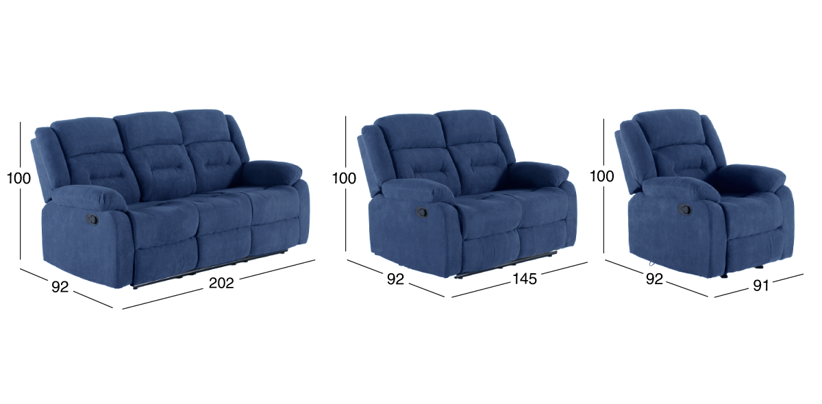 Sala con Reclinables Kaipu Azul 3 Piezas